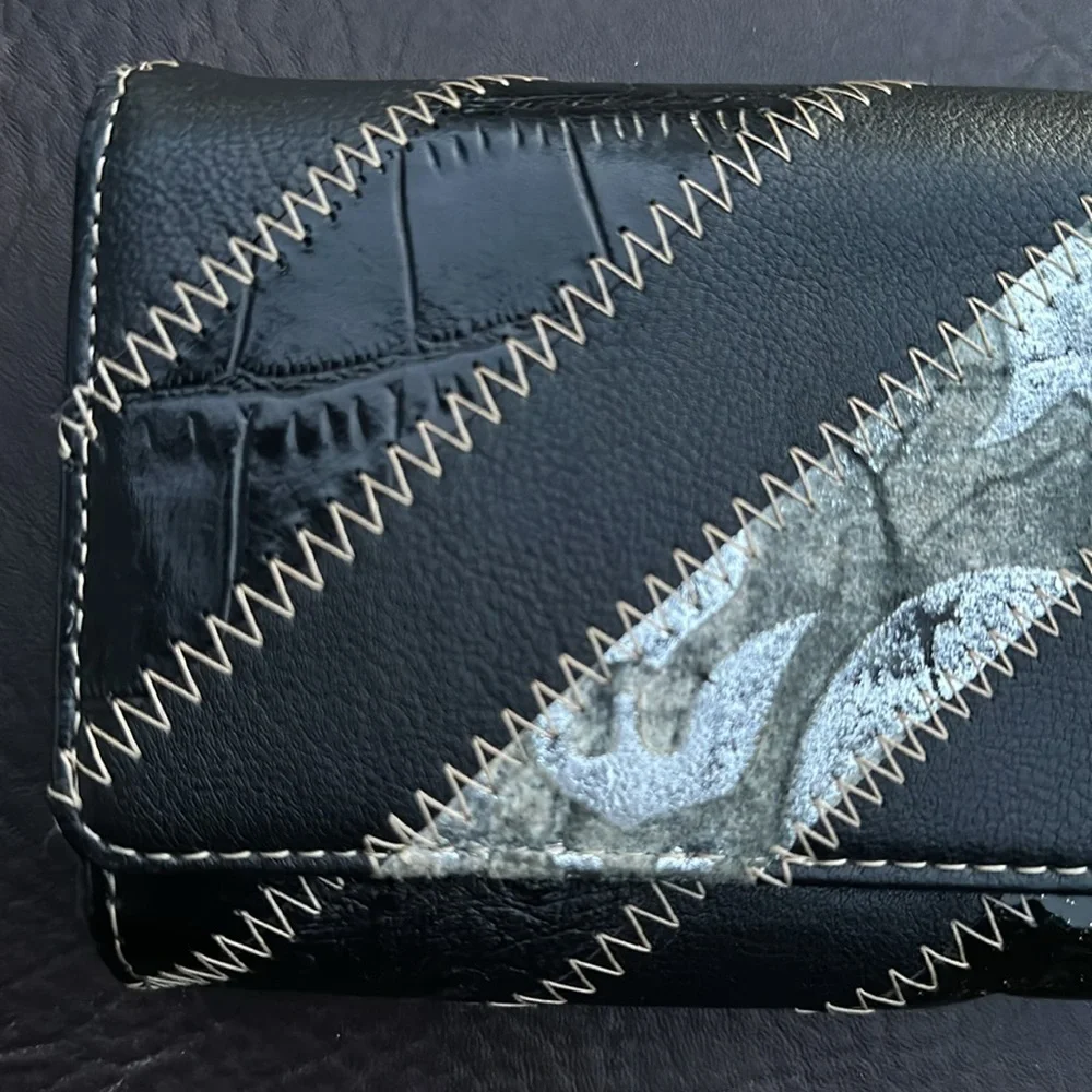 🖤🩶🖤Lancetti NWOT wallet purse leather whip stitch black grey